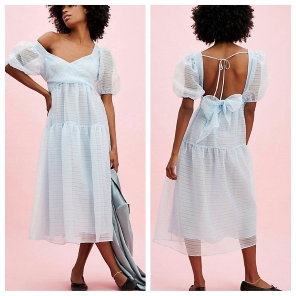 Free People Hailey puff sleeve dress sub zero blue organza 15491